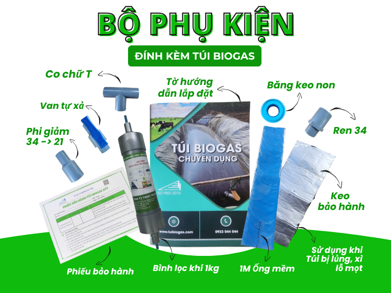 bộ phụ kiện túi biogas chuyên dụng