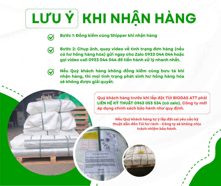lưu ý nhận hàng túi biogas 